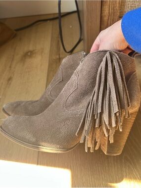 Steve Madden Taupe Suede Fringe Ankle Boots